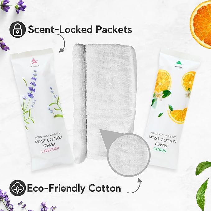 60 Hot or Cold Wrapped Moist Towels – 9'' x 9" Moist Towelettes Individually Wrapped Scented Disposable Face & Hand – Pre-Moistened Hand Wipes Soft Refreshing for Travel, Spa, Restaurant - Mixed