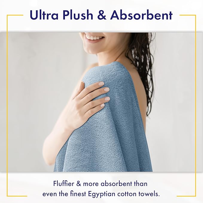 Ultra Soft & Plush Viscose from Bamboo Bath Sheets - 700 GSM Pack of 2 - Extra Large 70x35 in - Super Absorbent & Quick Drying (Chambray)
