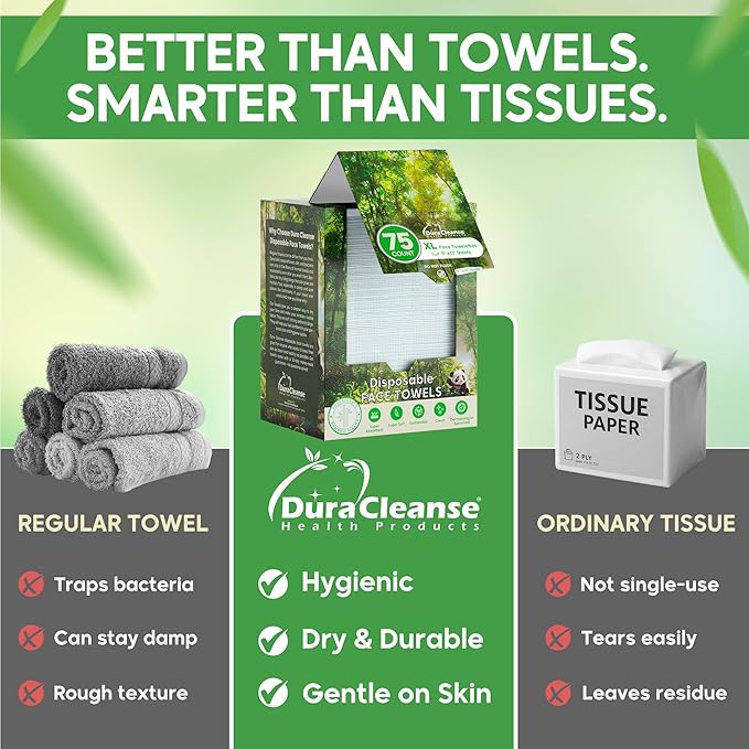 XL Disposable Face Towels - 75 Ct. + 6 Travel Face Wipes - 10"x12" Dry, Super Soft & Absorbent Facial Cleansing Wash Cloths & Clean Towelettes - 100% Biodegradable Bamboo Washcloths & Makeup Remover