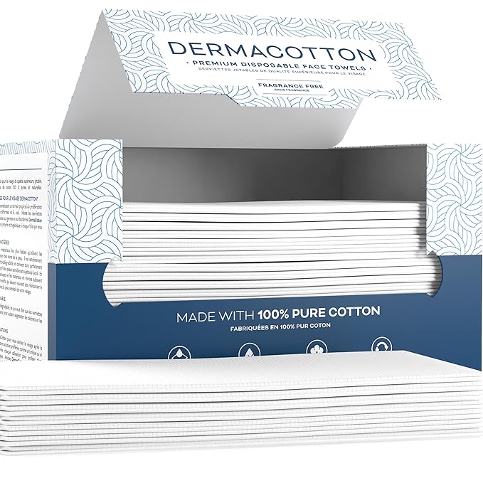 80 Disposable Towels - Pure Cotton, 100% Biodegradable, Hypoallergenic for Face Wash and Makeup Removal – Super Soft Face Wipes, Sensitive Skin, Facial Cloths