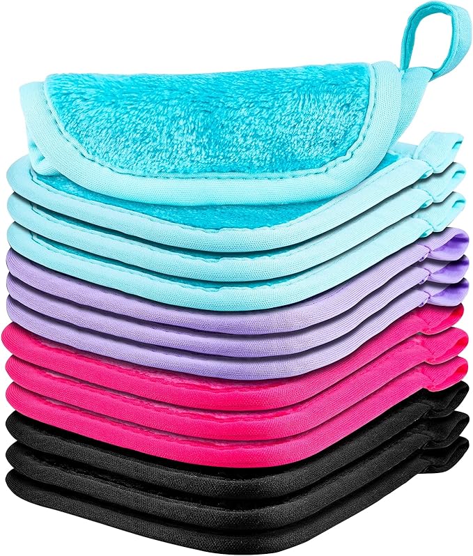 12 Pcs Makeup Remover Cloth, Premium Reusable Makeup Remover Pads Towels, Washable Microfiber Face Cloth, 5 X 5 inch Soft Makeup Washcloths for Face, Face Wash Cloths, Drying Facial Cleansing Cloths