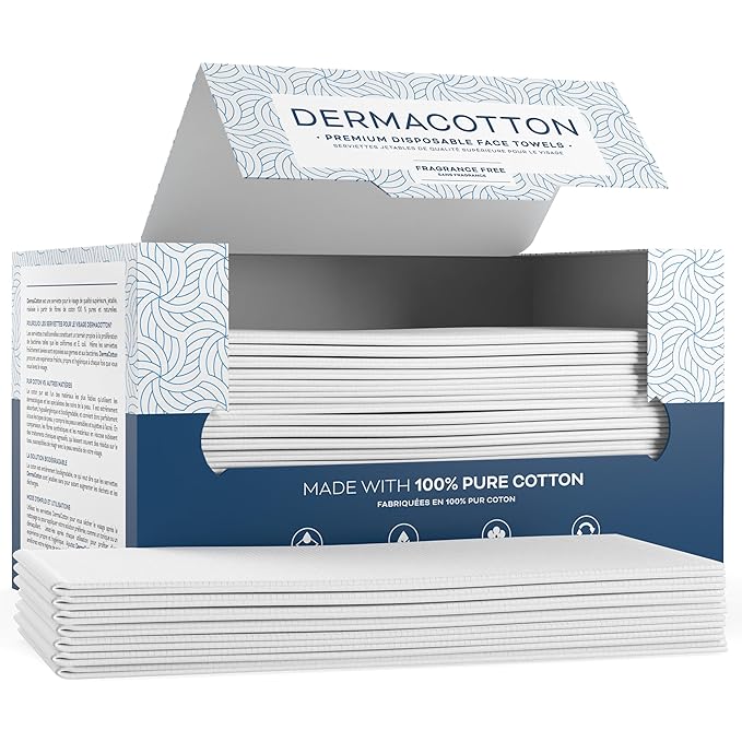 80 Disposable Towels - Pure Cotton, 100% Biodegradable, Hypoallergenic for Face Wash and Makeup Removal – Super Soft Face Wipes, Sensitive Skin, Facial Cloths