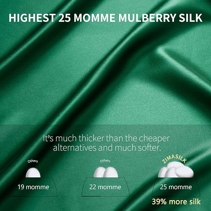 ZIMASILK 25 Momme 100% Pure Mulberry Silk Pillowcase for Hair and Skin Heath, Best Gift Choice, Highest Grade 6A Silk, 900 Thread Count, 1Pc (Standard 20''x26'', Blackish Green)