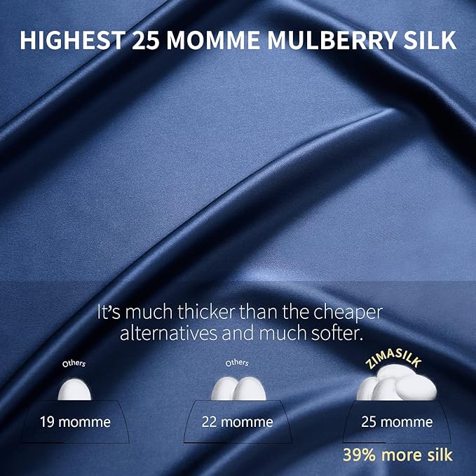 ZIMASILK 25 Momme 100% Pure Mulberry Silk Pillowcase for Hair and Skin Heath, Best Gift Choice, Highest Grade 6A Silk, 900 Thread Count, 1Pc (Standard 20''x26'', Navy Blue)