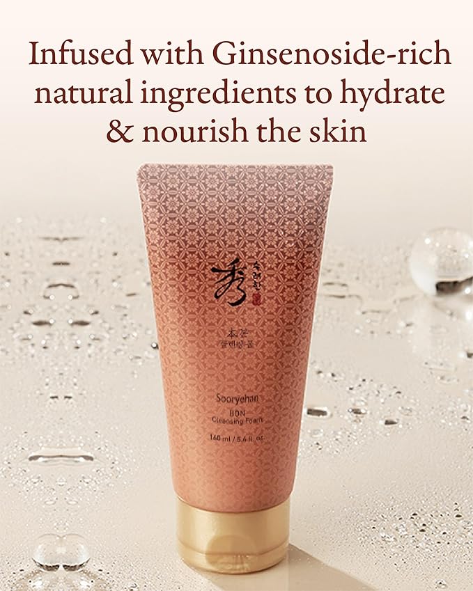 Sooryehan Bon Cleansing Foam (5.4fl oz) - Korean Skincare Herbal Ginseng Cleanser for Hydration & vitality, Reduces Tightness & Dullness. with Jinseng Soapberry™ & Ginseng Bonchodan