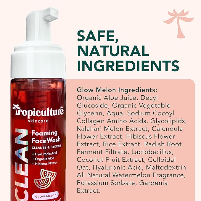 Tropiculture Clean Kids Face Wash | Gentle Facial Cleanser for Kids, Preteens, & Teens | Glow Melon Watermelon FaceWash | Natural, Non-Toxic Skin Care for Girls & Boys | Sensitive Skin Friendly