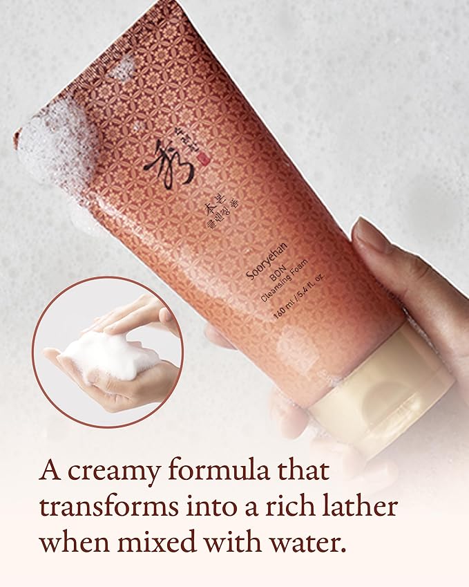 Sooryehan Bon Cleansing Foam (5.4fl oz) - Korean Skincare Herbal Ginseng Cleanser for Hydration & vitality, Reduces Tightness & Dullness. with Jinseng Soapberry™ & Ginseng Bonchodan