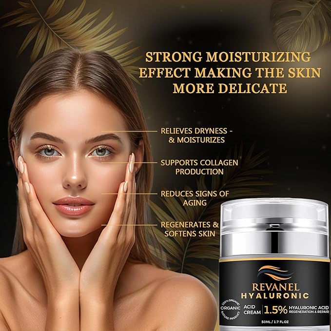 100% Organic 1.5% Hyaluronic Acid Cream – Hydrating, Anti-Aging & Sensitive Skin Moisturizer – 50ml / 1.7 fl oz, Natural Facial Cream for Deep Hydration, Skin Repair, and Gentle Nourishment.