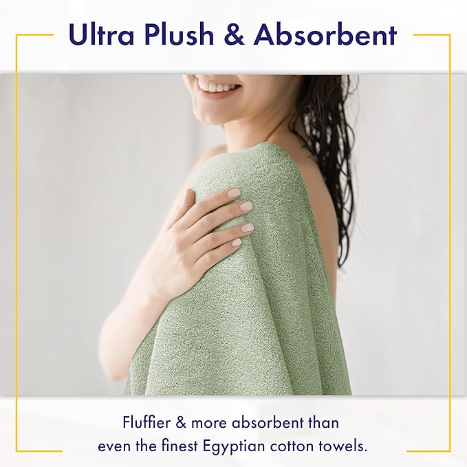 Ultra Soft & Plush Viscose from Bamboo Bath Sheets - 700 GSM Pack of 2 - Extra Large 70x35 in - Super Absorbent & Quick Drying (Eucalyptus Green)