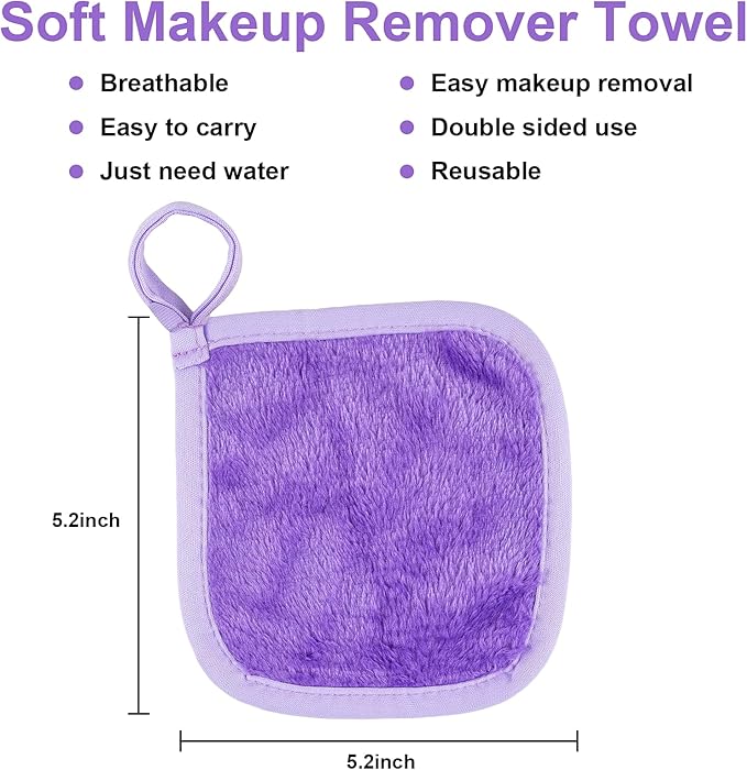 12 Pcs Makeup Remover Cloth, Premium Reusable Makeup Remover Pads Towels, Washable Microfiber Face Cloth, 5 X 5 inch Soft Makeup Washcloths for Face, Face Wash Cloths, Drying Facial Cleansing Cloths