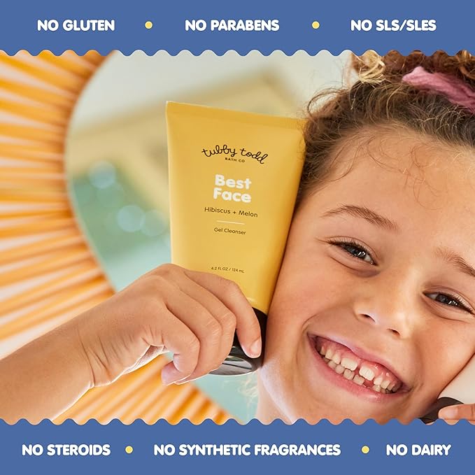 TUBBY TODD Best Kids Face Wash 2pk – Gel-to-Foam Facial Cleanser – Clarifies & Brightens – With Willow Bark & Hibiscus Enzyme – Natural Ingredients – Oil-Free Skincare For Kids – 4 fl oz