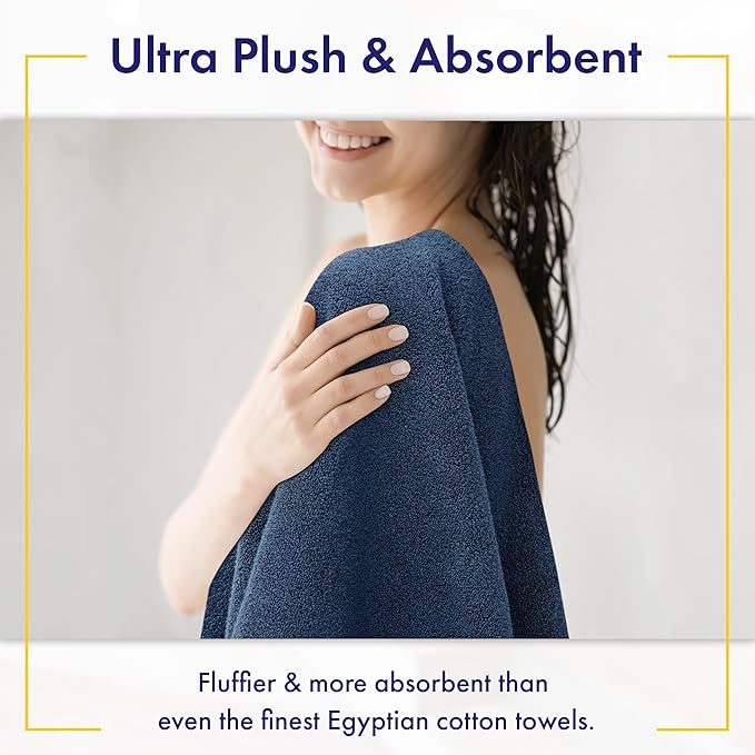 Ultra Soft & Plush Viscose from Bamboo Bath Sheets - 700 GSM Pack of 2 - Extra Large 70x35 in - Super Absorbent & Quick Drying (Navy Blue)