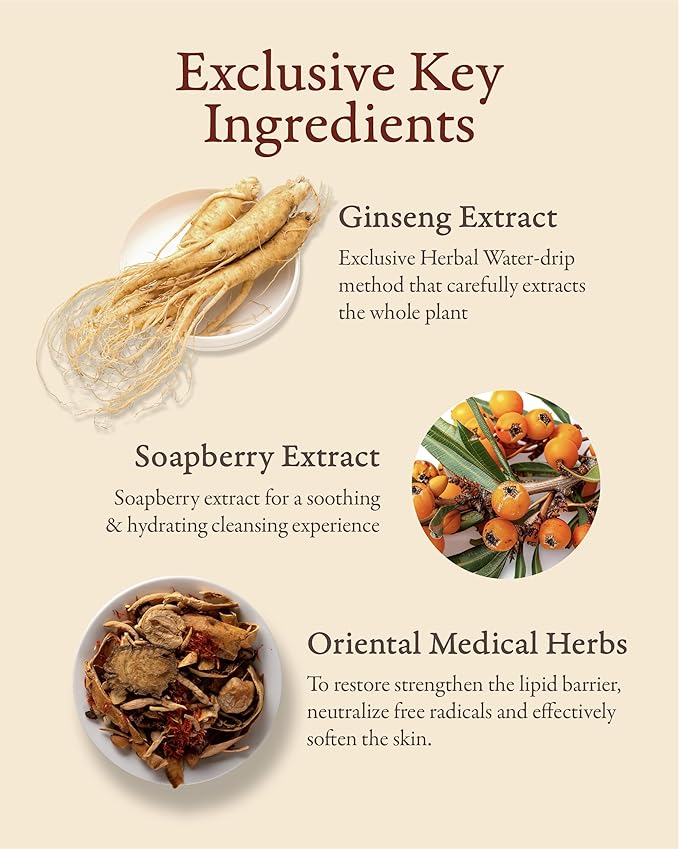 Sooryehan Bon Cleansing Foam (5.4fl oz) - Korean Skincare Herbal Ginseng Cleanser for Hydration & vitality, Reduces Tightness & Dullness. with Jinseng Soapberry™ & Ginseng Bonchodan