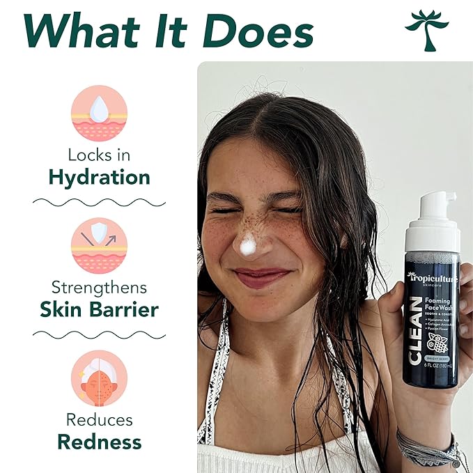 Tropiculture Clean Foaming Face Wash for Teens, Tweens & Kids | Gentle Face Cleanser for Girls | Bright Berry Hydrating Facial Cleanser | Natural, Non Toxic Skin care for Teens | Moisturizing