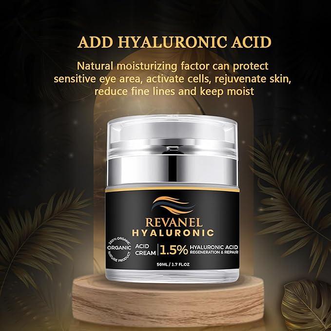 100% Organic 1.5% Hyaluronic Acid Cream – Hydrating, Anti-Aging & Sensitive Skin Moisturizer – 50ml / 1.7 fl oz, Natural Facial Cream for Deep Hydration, Skin Repair, and Gentle Nourishment.
