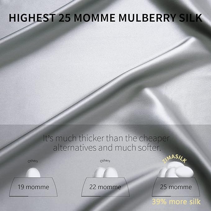 ZIMASILK 25 Momme 100% Pure Mulberry Silk Pillowcase for Hair and Skin Heath, Best Gift Choice, Highest Grade 6A Silk, 900 Thread Count, 1Pc (Standard 20''x26'', Iron Gray)
