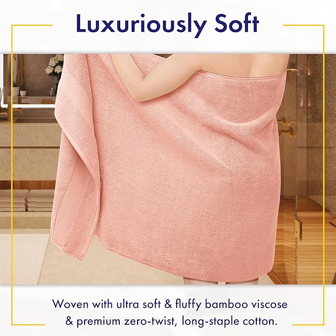 Ultra Soft & Plush Viscose from Bamboo Bath Sheets - 700 GSM Pack of 2 - Extra Large 70x35 in - Super Absorbent & Quick Drying (Blush Pink)