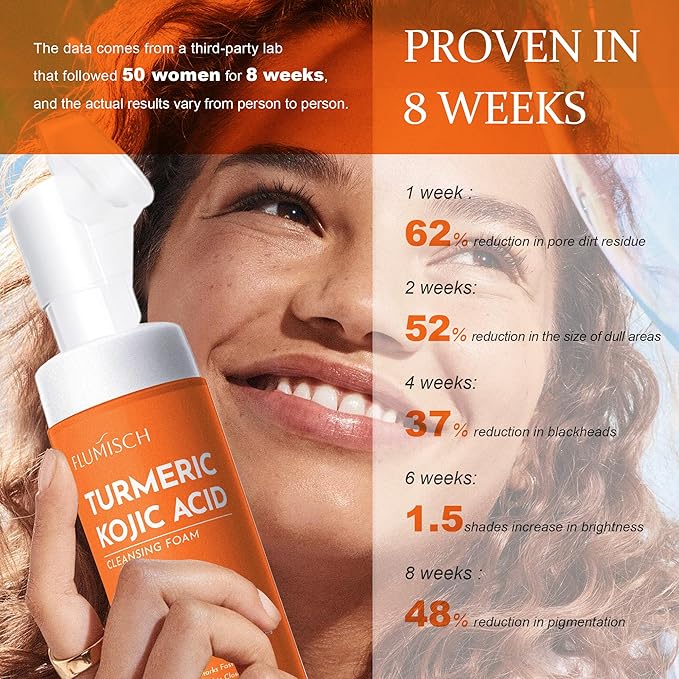 Turmeric Kojic Acid Foaming Facial Cleanser, Kojic Acid And Turmeric Exfoliating Face Wash With Brush