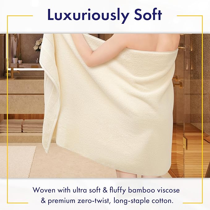 Ultra Soft & Plush Viscose from Bamboo Bath Sheets - 700 GSM Pack of 2 - Extra Large 70x35 in - Super Absorbent & Quick Drying (Papyrus)