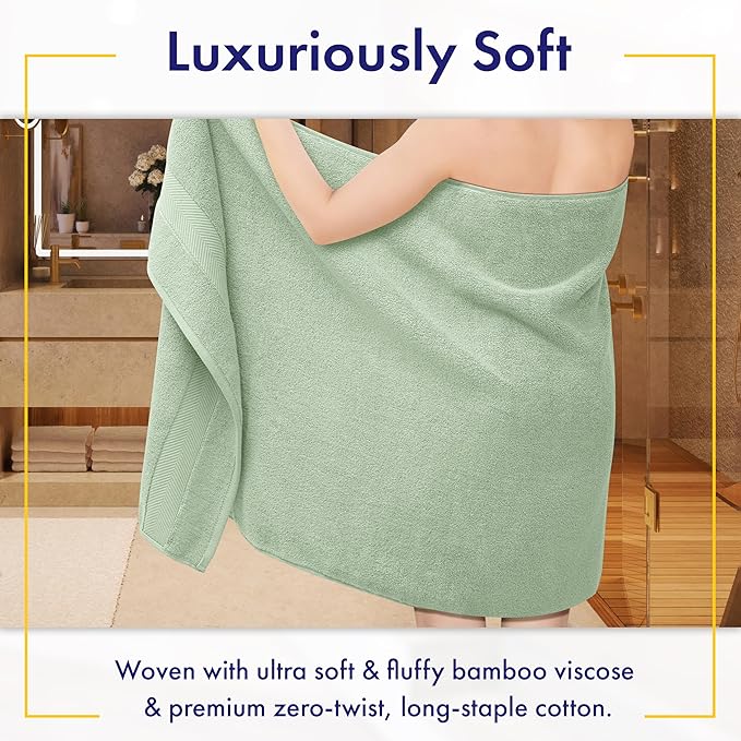 Ultra Soft & Plush Viscose from Bamboo Bath Sheets - 700 GSM Pack of 2 - Extra Large 70x35 in - Super Absorbent & Quick Drying (Eucalyptus Green)