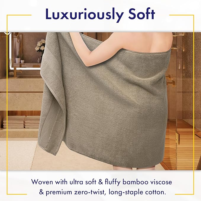 Ultra Soft & Plush Viscose from Bamboo Bath Sheets - 700 GSM Pack of 2 - Extra Large 70x35 in - Super Absorbent & Quick Drying (Taupe)