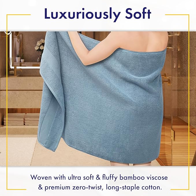 Ultra Soft & Plush Viscose from Bamboo Bath Sheets - 700 GSM Pack of 2 - Extra Large 70x35 in - Super Absorbent & Quick Drying (Chambray)