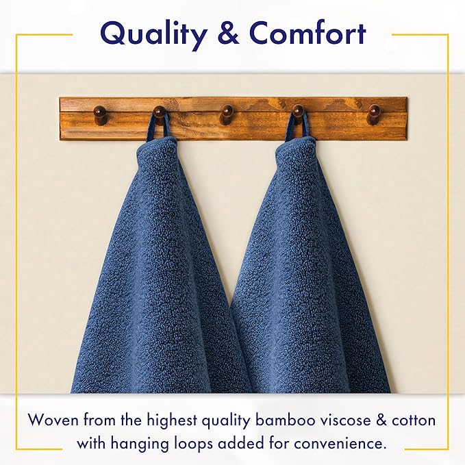 Ultra Soft & Plush Viscose from Bamboo Bath Sheets - 700 GSM Pack of 2 - Extra Large 70x35 in - Super Absorbent & Quick Drying (Navy Blue)