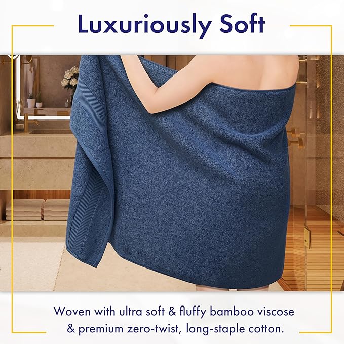 Ultra Soft & Plush Viscose from Bamboo Bath Sheets - 700 GSM Pack of 2 - Extra Large 70x35 in - Super Absorbent & Quick Drying (Navy Blue)