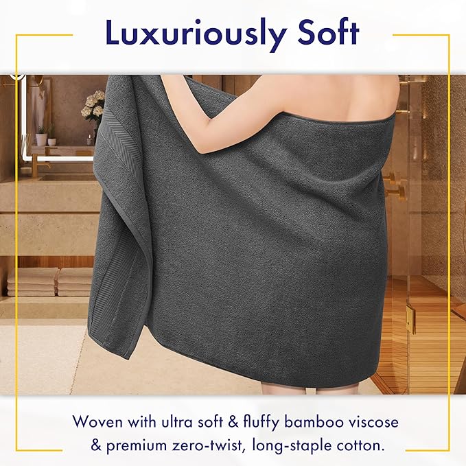 Ultra Soft & Plush Viscose from Bamboo Bath Sheets - 700 GSM Pack of 2 - Extra Large 70x35 in - Super Absorbent & Quick Drying (Granite Grey)