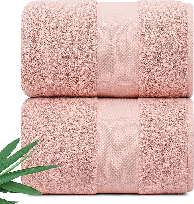 Ultra Soft & Plush Viscose from Bamboo Bath Sheets - 700 GSM Pack of 2 - Extra Large 70x35 in - Super Absorbent & Quick Drying (Blush Pink)