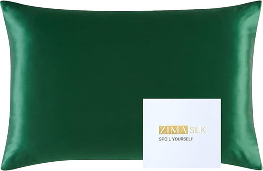 ZIMASILK 25 Momme 100% Pure Mulberry Silk Pillowcase for Hair and Skin Heath, Best Gift Choice, Highest Grade 6A Silk, 900 Thread Count, 1Pc (Standard 20''x26'', Blackish Green)