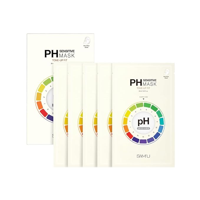 SAM’U PH Sensitive Tone Up Fit Face Mask – Radiance-Enhancing Vegan Sheet Mask with Glutathione, Niacinamide, and Vitamin C, Healthy Glow Travel-Friendly Korean Skincare (5 Sheets)