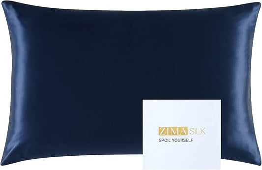 ZIMASILK 25 Momme 100% Pure Mulberry Silk Pillowcase for Hair and Skin Heath, Best Gift Choice, Highest Grade 6A Silk, 900 Thread Count, 1Pc (Standard 20''x26'', Navy Blue)