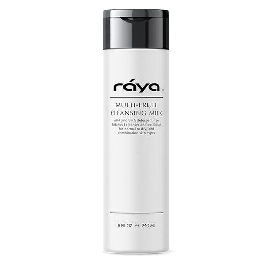 Raya Multi-Fruit Facial Cleansing Milk with AHA and BHA 8 oz (G-154) | Exfoliating Soap-Free Cleanser and Make-Up Remover for Dry and Combo Skin | Made with Multi-Fruit Alpha and Beta Hydroxy Acids
