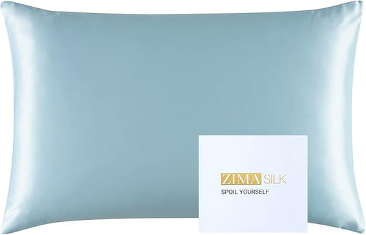 ZIMASILK 25 Momme 100% Pure Mulberry Silk Pillowcase for Hair and Skin Heath, Best Gift Choice, Highest Grade 6A Silk, 900 Thread Count, 1Pc (Standard 20''x26'', Light Blue)