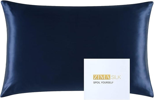 ZIMASILK 25 Momme 100% Pure Mulberry Silk Pillowcase for Hair and Skin Heath, Best Gift Choice, Highest Grade 6A Silk, 900 Thread Count, 1Pc (Queen 20''x30'', Navy Blue)