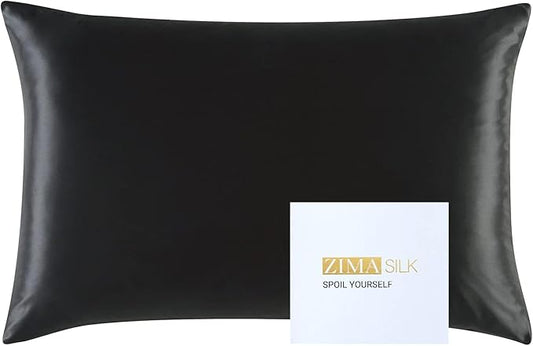 ZIMASILK 25 Momme 100% Pure Mulberry Silk Pillowcase for Hair and Skin Heath, Best Gift Choice, Highest Grade 6A Silk, 900 Thread Count, 1Pc (Standard 20''x26'', Black)