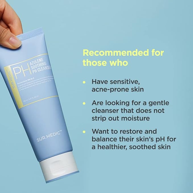 SUR.MEDIC+ Azulene Soothing PH Cleanser 5.07 oz / 150ml - Hypoallergenic, Sensitive Skin, Smooth, Moisturizer, Centella, Korean Skin Care