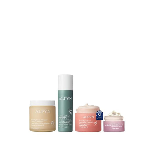 Alpyn Evening Elevation Routine: Hydrating Cream Cleanser(3.9 Fl Oz) + Super Sculpt Serum (1.7 Fl Oz) + Barrier Repair Cream (1.7 Fl Oz) + Line-Filling Eye Balm (0.5 Fl Oz)