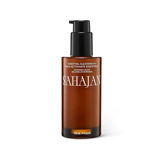 Sahajan Essential Cleansing Oil with Vitamin C + Squalane | Ayurvedic Gentle Clean Facial Cleansing Oil | All Skin Types, Sensitive Eyes | Remove Waterproof Makeup, SPF, Pollution | 4 oz