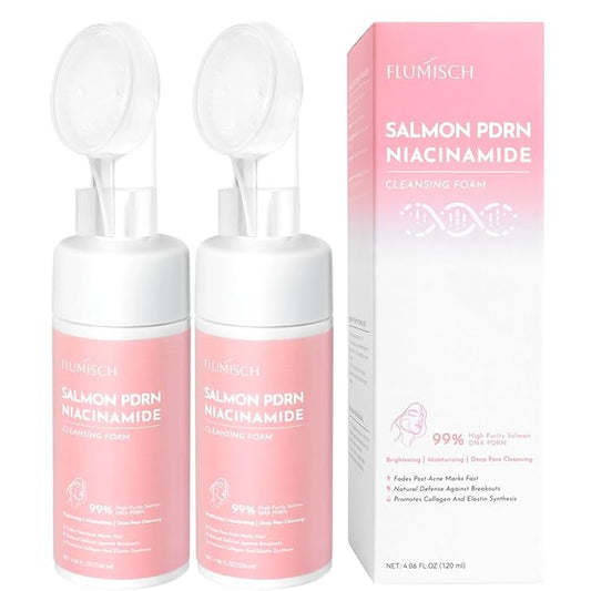 Salmon DNA PDRN Facial Cleanser | Low pH Hydrating Daily Foaming Face Wash with Soft Massage Heads | PDRN, Collagen & LHA | Gentle Pore Care & Radiant, Balanced-Looking Skin