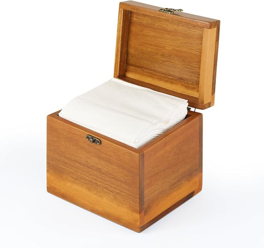 Acacia Box for 50 Disposable Clean Skin Towels XL (Towels NOT Included), Wooden Container for Face Towelettes Bathroom Counter Storage, Stone Bin for Cleansing Facial Dry Wipes