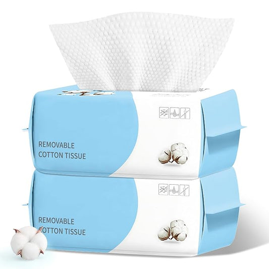 100 Count Disposable Face Towel, Biodegradable Facial Dry Wipes, Super Soft & Thick Face Cloth, Lint-Free Face Towelettes for Sensitive Skincare, Makeup Remover Dry Wipes, Facial Cleansing (2 Pack)