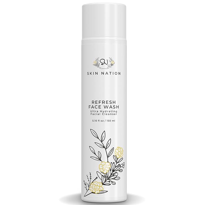 Skin Nation Hydrating Gentle Face Wash with Organic Aloe and Chamomile for Dry, Oily and Sensitive Skin, Paraben Free and Sulfate Free, 5.1 Fl Oz, Made in USA