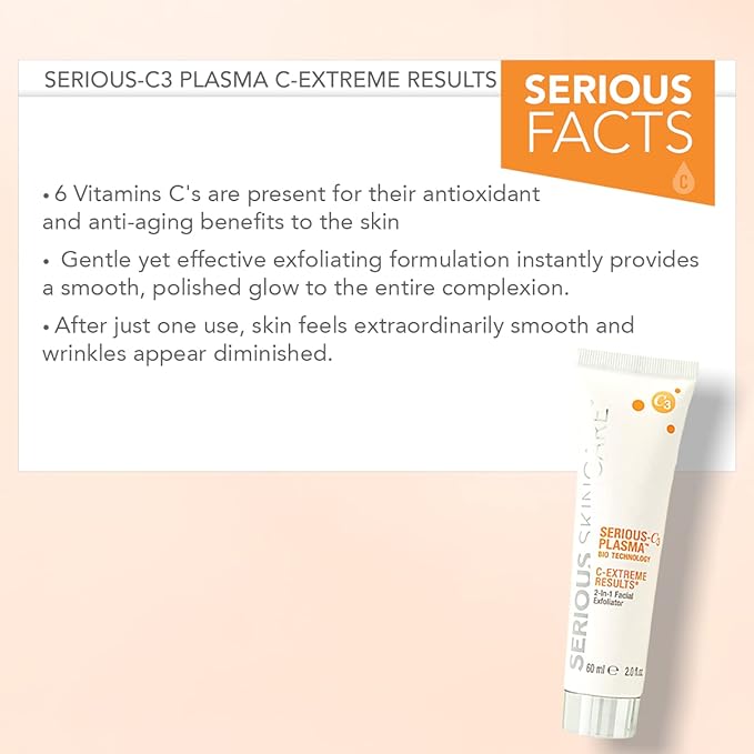 Serious Skincare - C-Extreme Results Facial Exfoliator - Deep Pore Cleansing & Resurfacing Skin Treatment - Vitamin C, Collagen & Natural Fruit Enzymes - For Smoother Radiant Face & Neck - 2 fl. oz