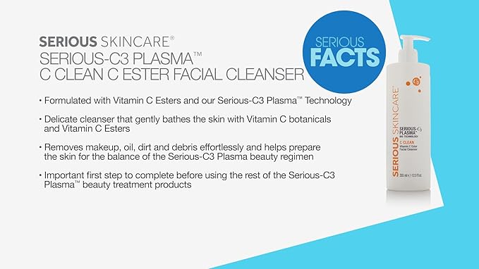 Serious Skincare Hydrating C Clean Facial Cleanser, Gentle Face Wash with Vitamin C and E, Hydrolyzed Collagen, Botanical Extracts, 12 oz.(1) and 4 oz.(1)
