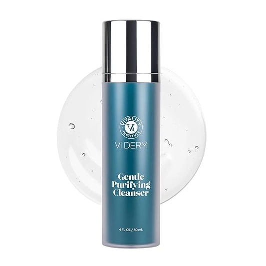 VI DERM Gentle Purifying Cleanser – Hydrating Water-Based Face Wash for Women & Men – Gentle Moisturizing Facial Cleanser with Aloe Vera, Vitamin E & Willow Bark Extract – Fragrance Free, 4 Fl Oz