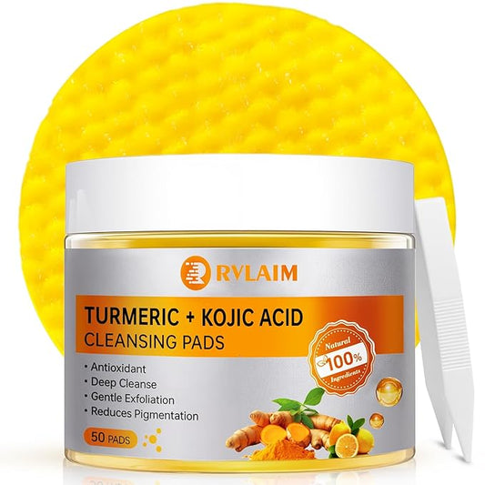 Turmeric Kojic Acid Cleansing Pads, 50 Pcs Turmeric Pads for Face Cleansing and Exfoliation