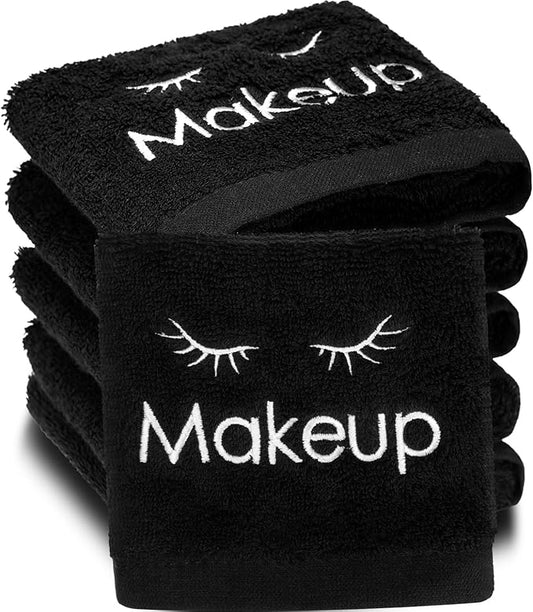 Shimeyao 13x13 Inch Makeup Washcloths Reusable Makeup Remover Cloths Facial Cleansing Towels Cotton Cosmetic Towel Water Absorbent Cloth Face Towels for Women Skin Care, Black(12 Pcs,Classic Style)