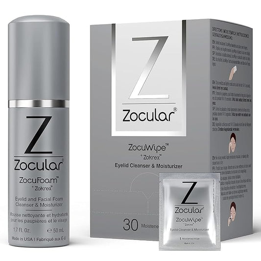 Zocular - ZocuFoam Eyelid Cleanser and ZocuWipe Eyelid Wipes Bundle - Eye Care for Dry and Irritated Eyes - 30 ct